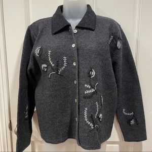 Vintage Karen Scott Pure Wool Button Up Sweater Cardigan Floral Multi Color